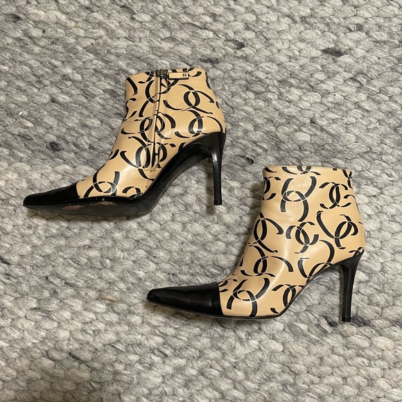 CHANEL Shoes - Vintage Chanel CC Ribbon Logo Booties
